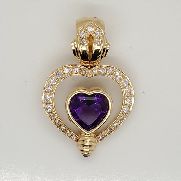 18kt Yellow Gold Amethyst Diamond Pendant
