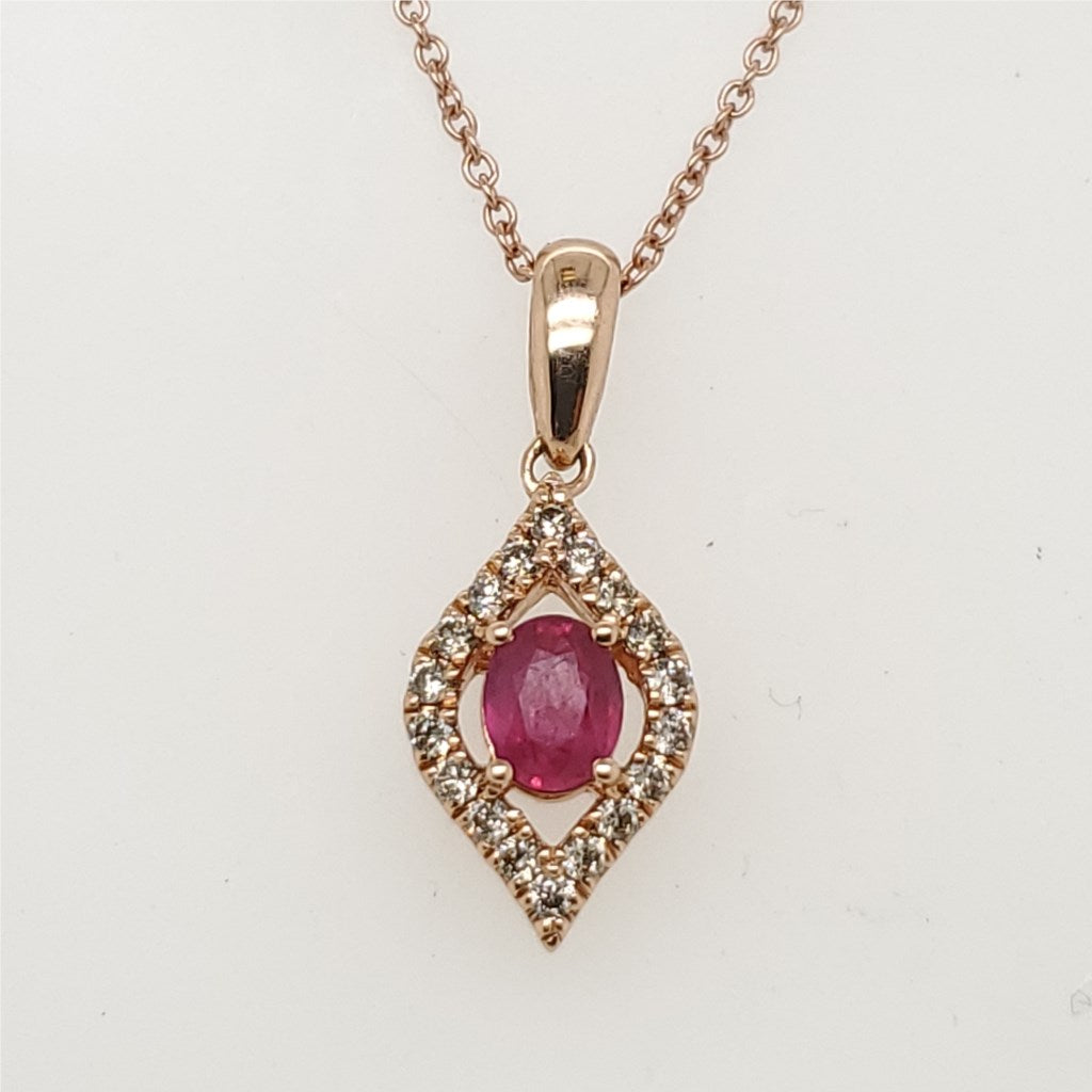 LeVian 14kt Rose Gold Ruby and Diamond Pendant