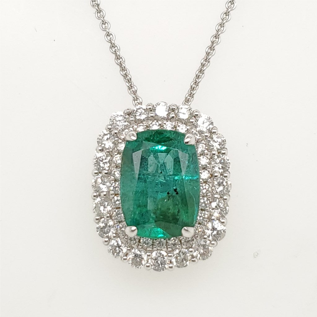 18kt White Gold Emerald and Diamond Pendant