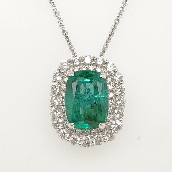 18kt White Gold Emerald and Diamond Pendant