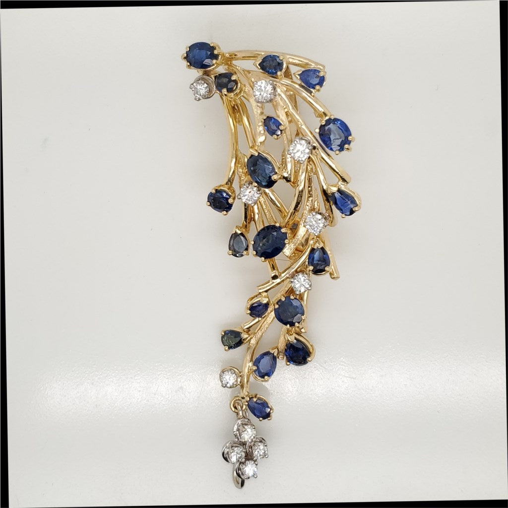 Vintage Peter Lindemann 18kt Yellow Gold Sapphire and Diamond Pendant