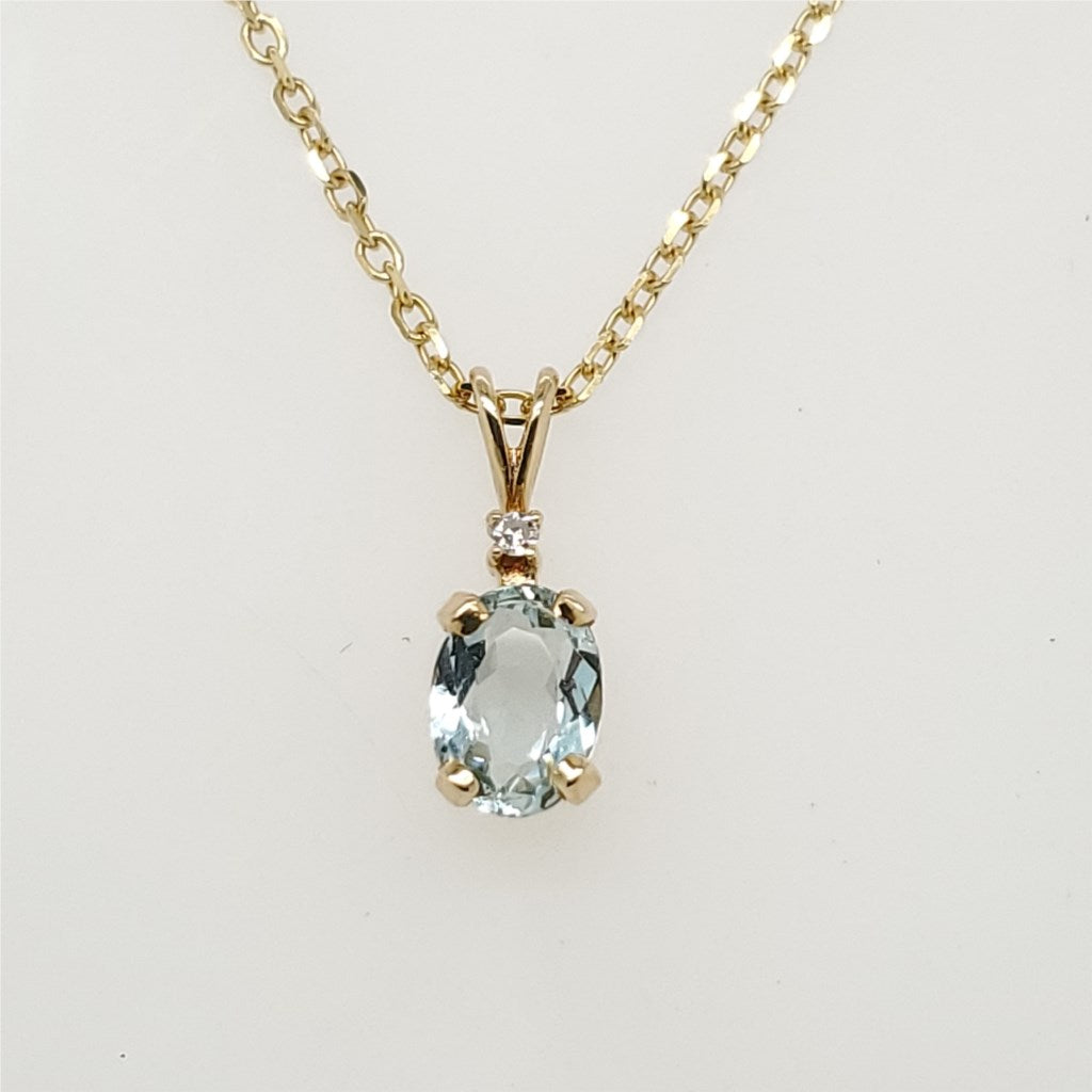 14kt Yellow Gold Aquamarine and Diamond Pendant Necklace