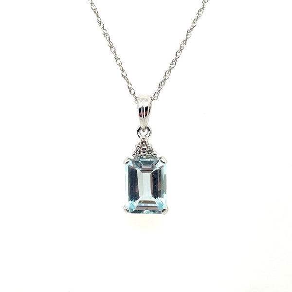 14kt White Gold Aqua And Diamond Pendant On Chain