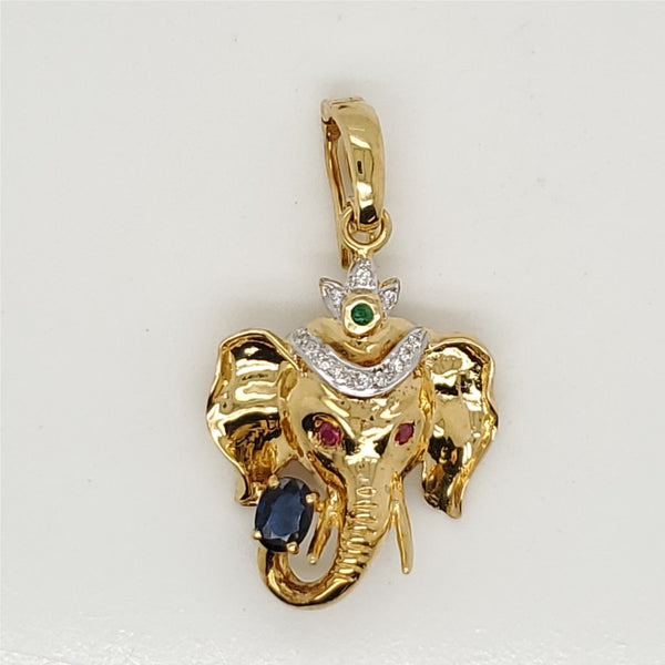 18kt Yellow Gold and Gemstone Elephant Pendant