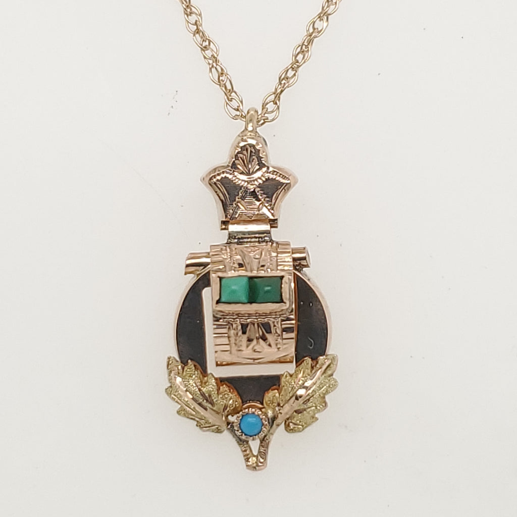 Antique Victorian 12Kt Yellow Gold Turquoise Pendant Necklace