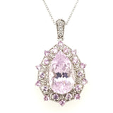 14Kt White Gold Kunzite And Diamond Pendant Necklace