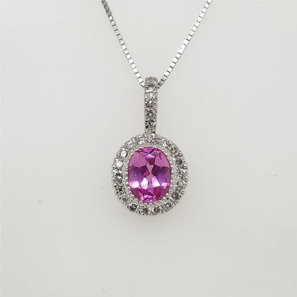 14kt White Gold Pink Sapphire And Diamond Pendant Necklace