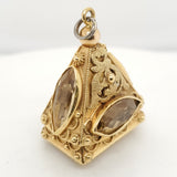 Vintage 18kt Yellow Gold Etruscan Revial Fob Pendant with Citrine