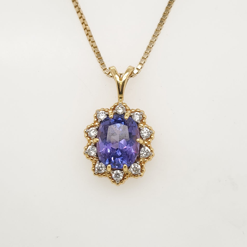 14kt/18kt Yellow Gold Tanzanite and Diamond Pendant Necklace