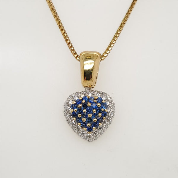 Pre-owned Spark 18kt Yellow Gold Sapphire and Diamond Heart Pendant Necklace