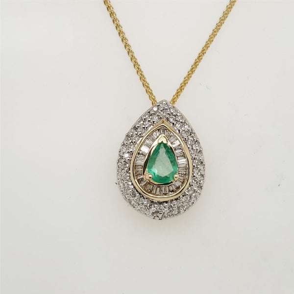 14kt Yellow Gold Emerald and Diamond Pendant