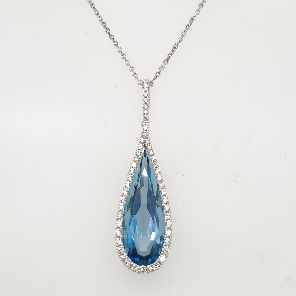 14kt White Gold London Blue Topaz and Diamond Pendant Necklace