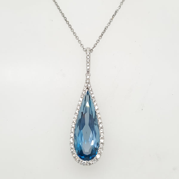 14kt White Gold London Blue Topaz and Diamond Pendant Necklace
