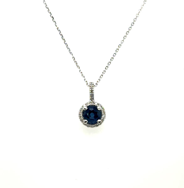 0.64 Ctw 14kt White Gold Sapphire And Diamond Halo Pendant
