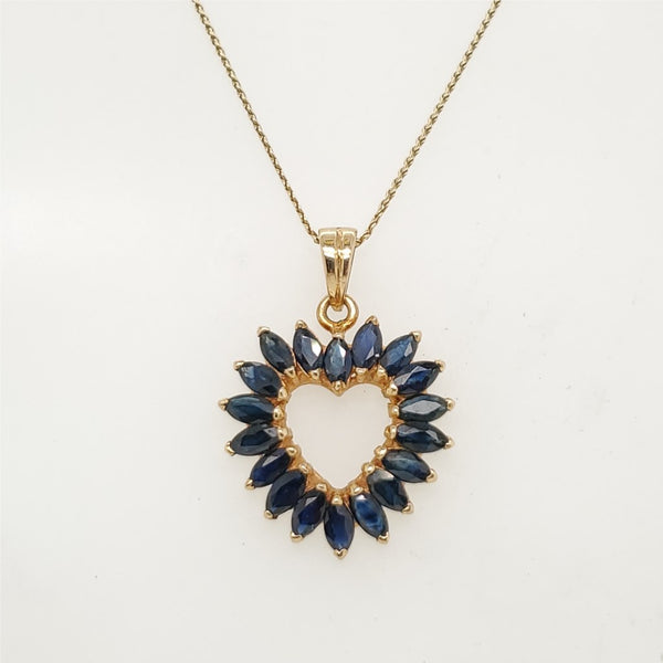 14kt Yellow Gold Sapphire Heart Pendant on Chain