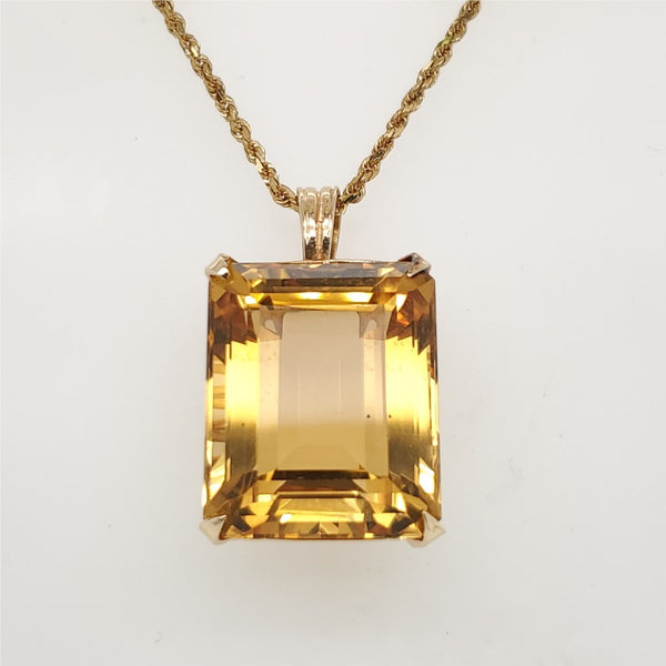 Vintage 40 Carat Emerald Cut Citrine Pendant