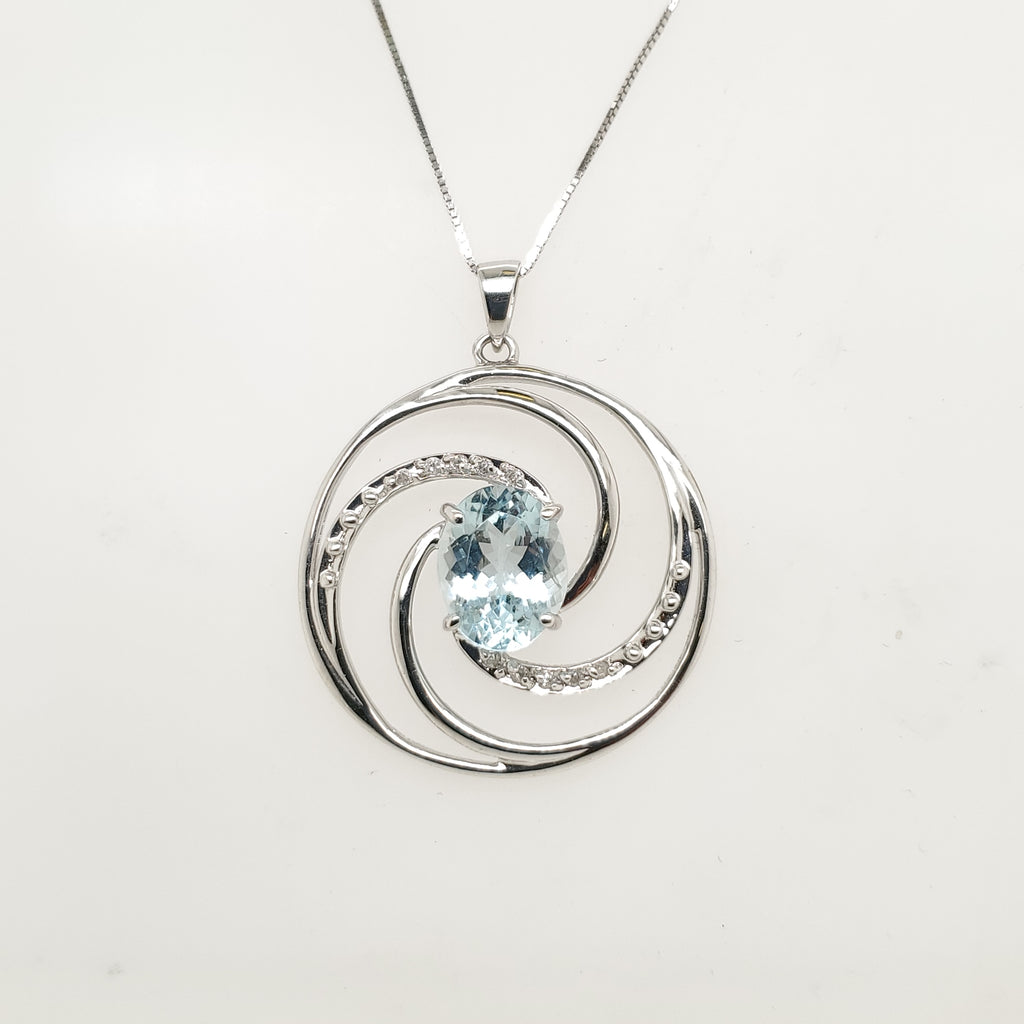 14kt White Gold Aqua and Diamond Pendant