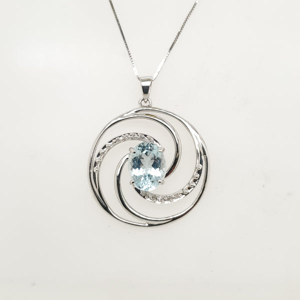 14kt White Gold Aqua and Diamond Pendant