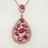 14kt Rose Gold Ruby and Diamond Pendant and Earring Suite