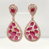 14kt Rose Gold Ruby and Diamond Pendant and Earring Suite