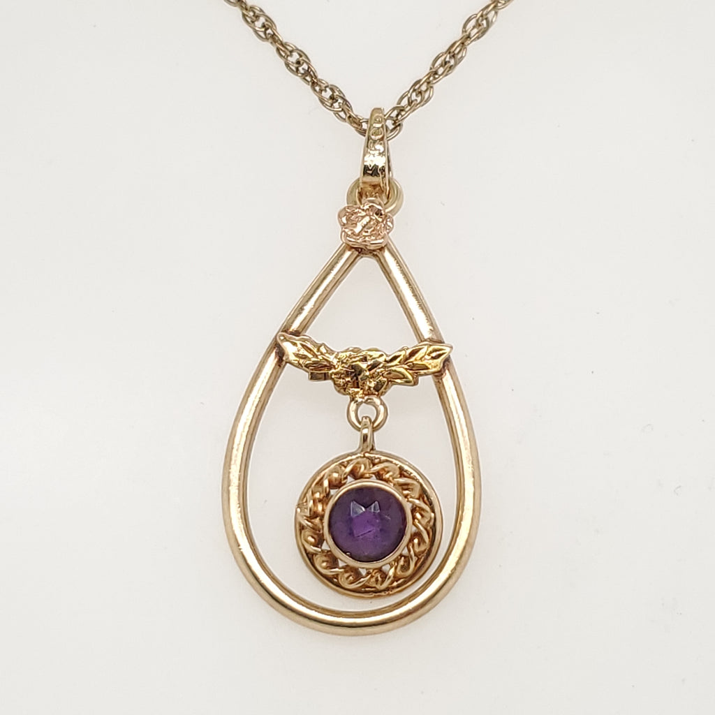 Vintage 10kt Yellow Gold Amethyst Pendant