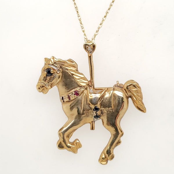 10kt Yellow Gold Carousel Horse Pendant/Brooch