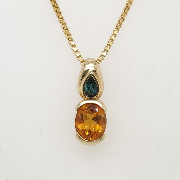 14kt Yellow Gold Citrine and Blue Topaz Pendant Necklace