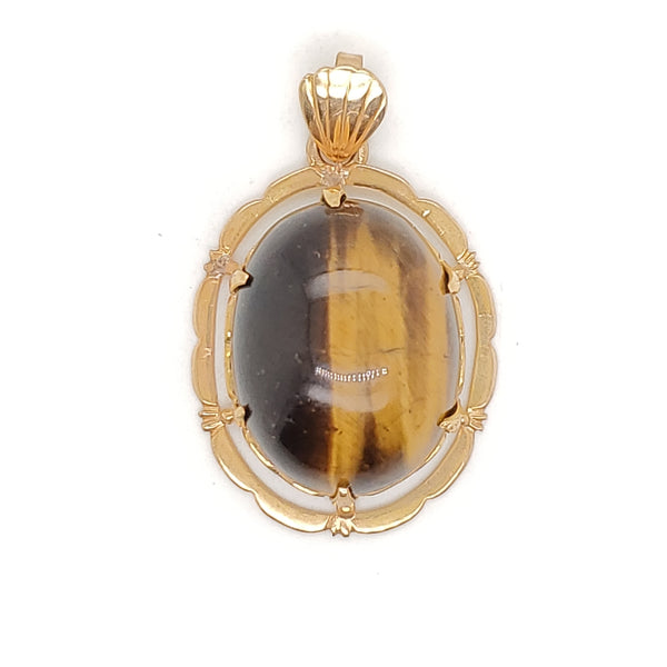 Vintage 18kt Yellow Gold Tigers Eye Pendant