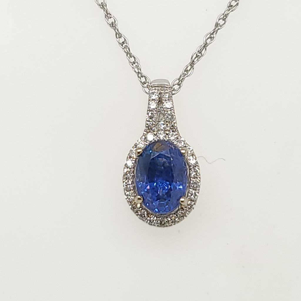 14Kt White Gold Sapphire And Diamond Pendant.