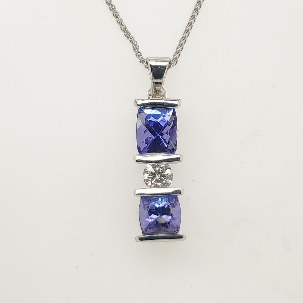14Kt White Gold Tanzanite and Diamond Pendant