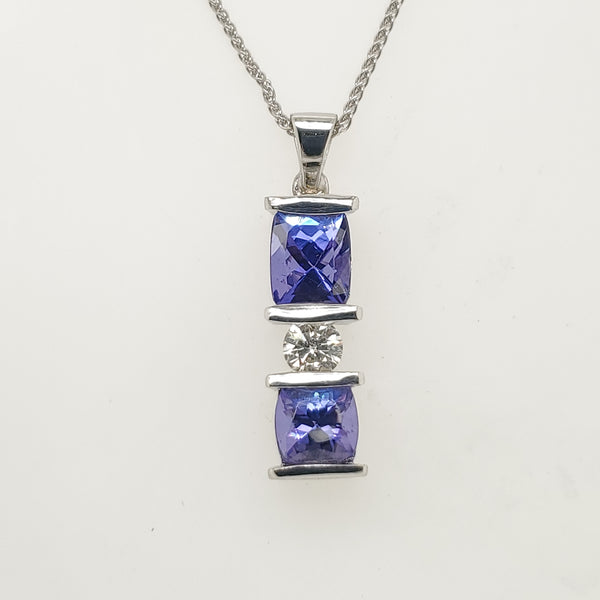 14Kt White Gold Tanzanite and Diamond Pendant
