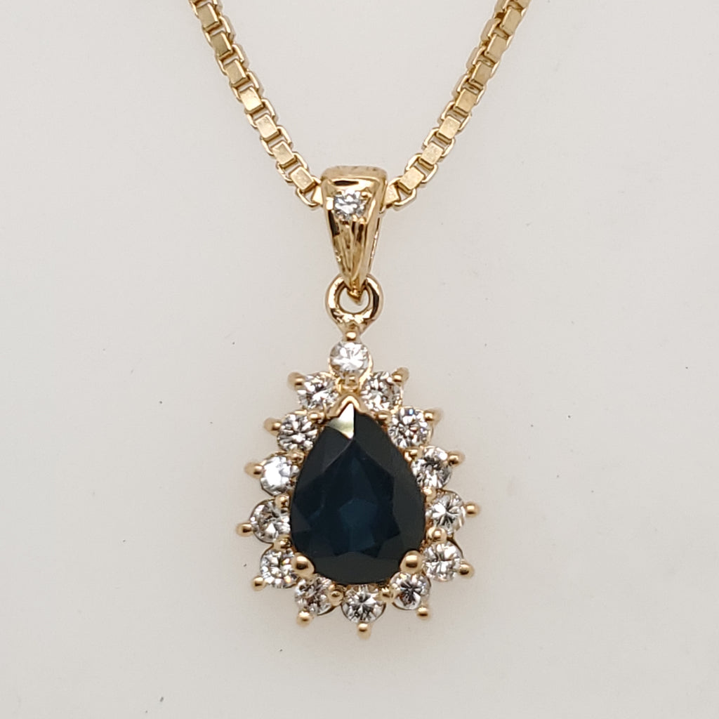 18kt Yellow Gold Sapphire And Diamond Pendant On Chain