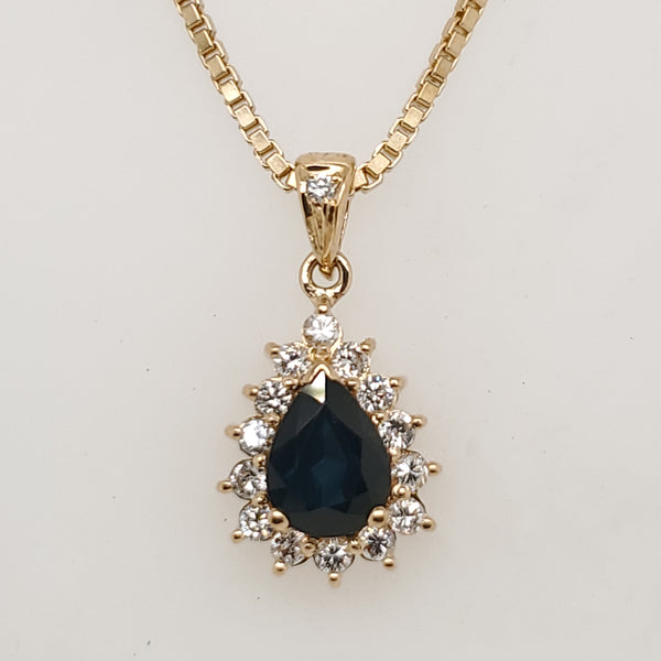 18kt Yellow Gold Sapphire And Diamond Pendant On Chain