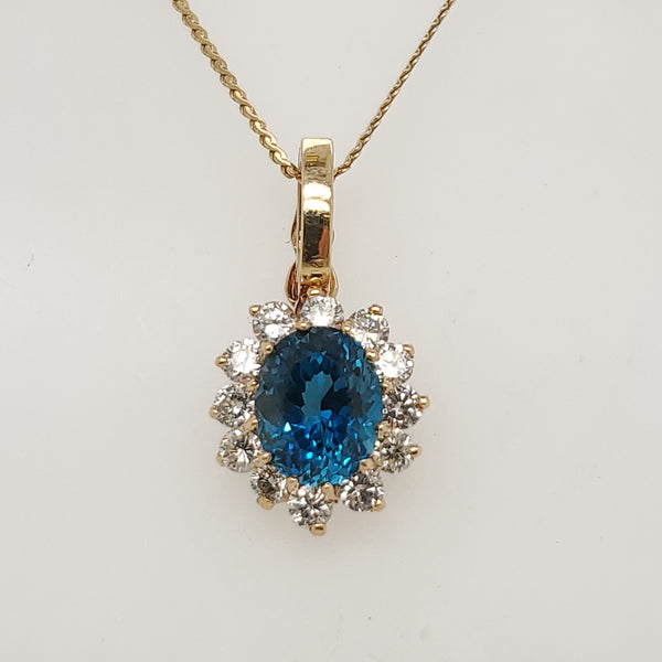 14kt Yellow Gold London Blue Topaz and Diamond Pendant Necklace