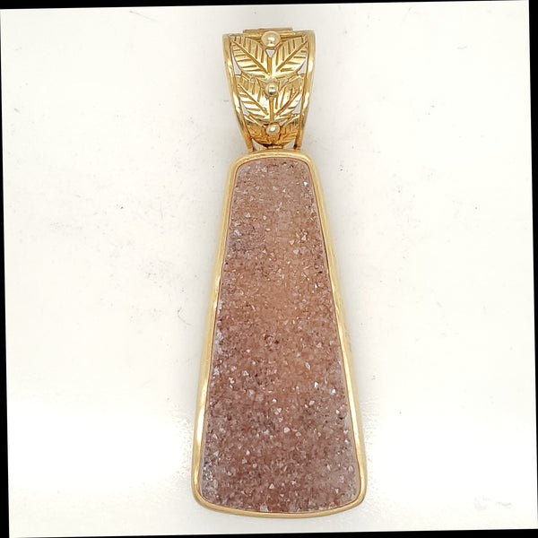 Designer 18kt Yellow Gold Druzy Quartz Pendant