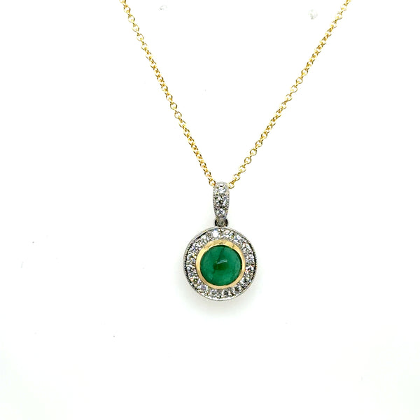 1.76 Cttw Plat/18Kt Two Tone Emerald And Diamond Halo Pendant/Necklace