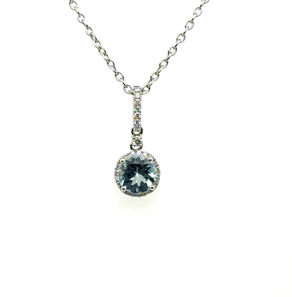 1.14 Cttw 14kt White Gold Aquamarine And Dimaond Pendant