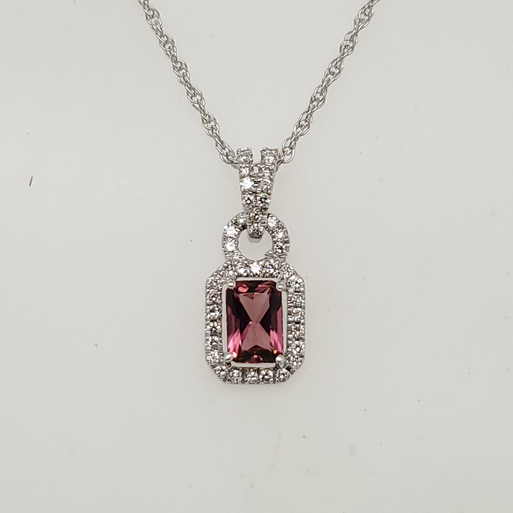 14kt White Gold Pink Tourmaline and Diamond Pendant
