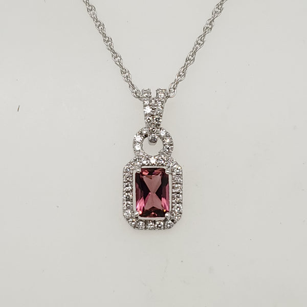 14kt White Gold Pink Tourmaline and Diamond Pendant