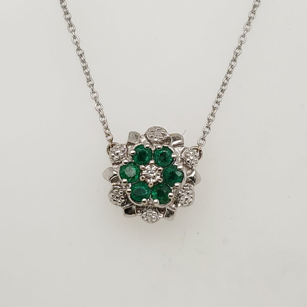 14kt White Gold Emerald Pendant Necklace