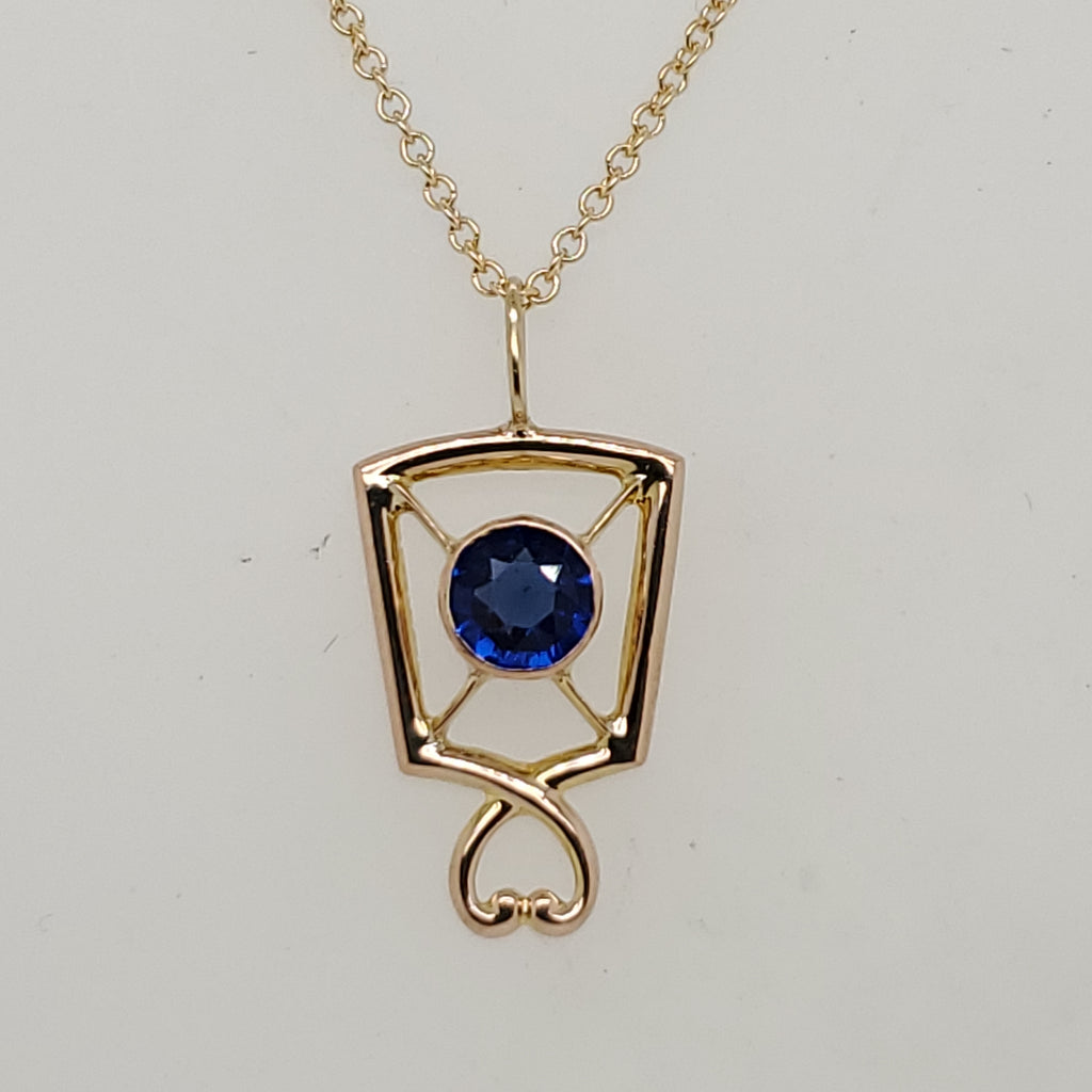 Art Deco 14kt Yellow Gold Sapphire Lavalier Pendant Necklace