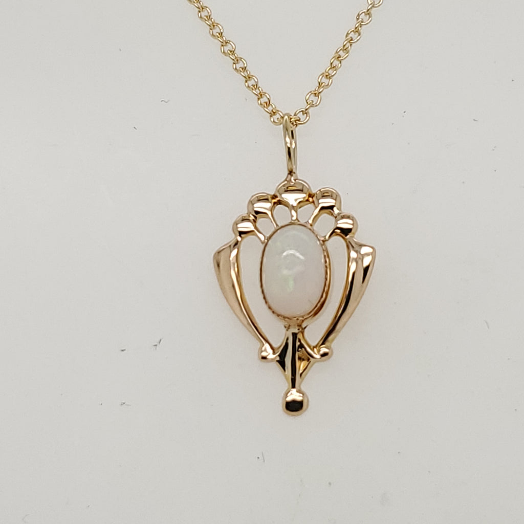 Art Deco 14kt Yellow Gold Opal Lavalier Pendant Necklace