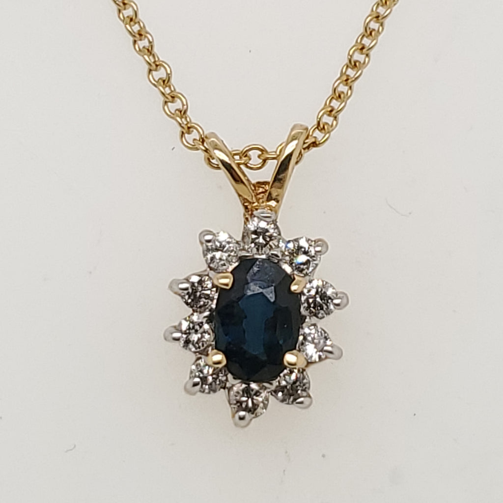 14kt Yellow Gold sapphire and Diamond Pendant Necklace