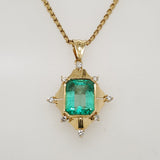 18kt Yellow Gold Colombian Emerald and Diamond Pendant Necklace