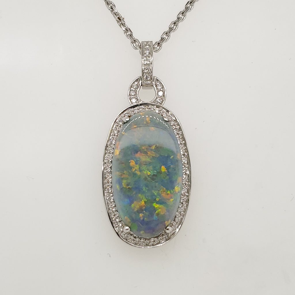14kt White Gold Boulder Opal Pendant Necklace