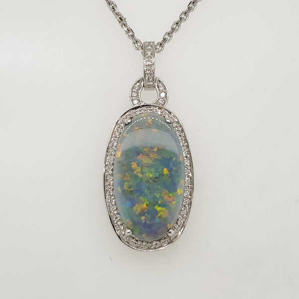14kt White Gold Boulder Opal Pendant Necklace