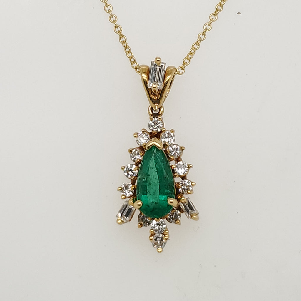 18kt Yellow Gold Emerald and Diamond Pendant