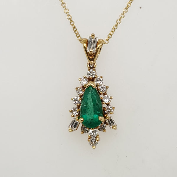 18kt Yellow Gold Emerald and Diamond Pendant