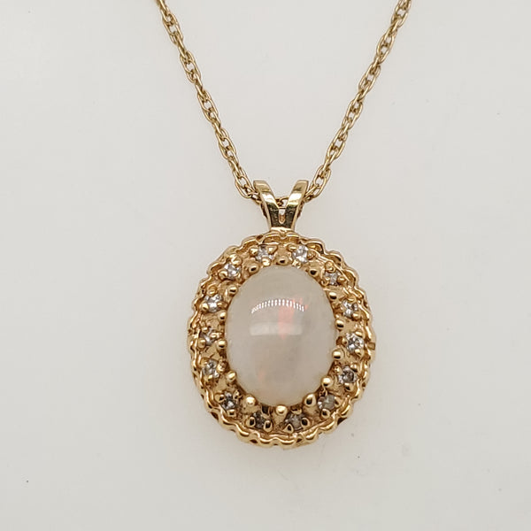 14kt Yellow Gold Opal and Diamond Pendant Necklace