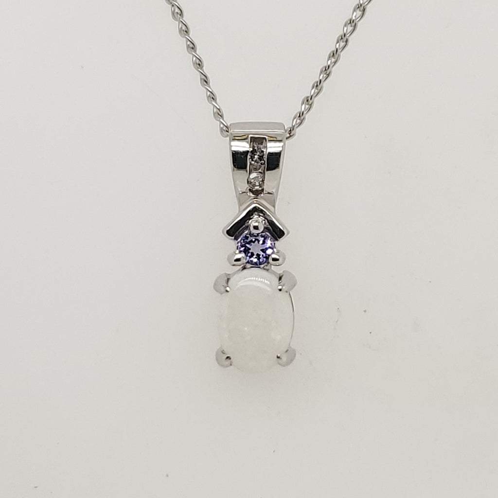 14kt White Gold Opal Tanzanite and Diamond Pendant Necklace